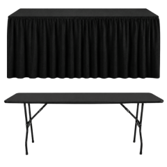 SHIRRED PİLE DİKDÖRTGEN BANKET MASA ÖRTÜSÜ SİYAH - En : 45 cm Boy: 120 cm Yükseklik : 73 cm