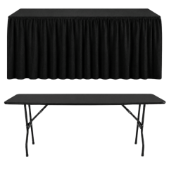 SHIRRED PİLE DİKDÖRTGEN BANKET MASA ÖRTÜSÜ SİYAH - En : 45 cm Boy: 140 cm Yükseklik : 73 cm