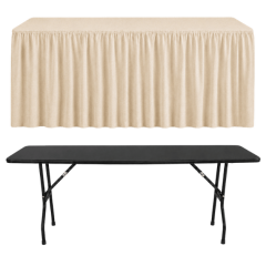 SHIRRED PİLE DİKDÖRTGEN BANKET MASA ÖRTÜSÜ En : 90 cm Boy: 160 cm Yükseklik : 73 cm - KREM