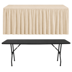 SHIRRED PİLE DİKDÖRTGEN BANKET MASA ÖRTÜSÜ En : 90 cm Boy: 120 cm Yükseklik : 73 cm - KREM