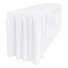 SHIRRED PİLE DİKDÖRTGEN BANKET MASA ÖRTÜSÜ En : 90 cm Boy: 140 cm Yükseklik : 73 cm - BEYAZ