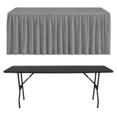 SHIRRED PİLE DİKDÖRTGEN BANKET MASA ÖRTÜSÜ En : 90 cm Boy: 140 cm Yükseklik : 73 cm - GRİ