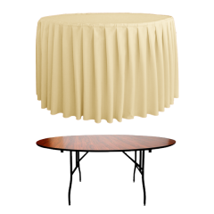 AKORDİYON PİLE YUVARLAK BANKET MASA ÖRTÜSÜ 150 cm Çap - KREM
