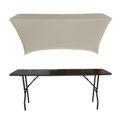 STREÇ DİKDÖRTGEN BANKET MASA ÖRTÜSÜ - 4 TARAFI KAPALI 220 GR STREÇ En : 90 cm Boy: 180 cm Yükseklik : 73 cm - EKRU