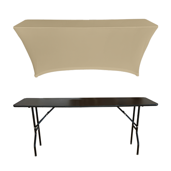 STREÇ DİKDÖRTGEN BANKET MASA ÖRTÜSÜ - 4 TARAFI KAPALI 220 GR STREÇ En : 45 cm Boy: 140 cm Yükseklik : 73 cm - KREM