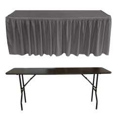 PLISSE PİLE DİKDÖRTGEN BANKET MASA ÖRTÜSÜ En : 90 cm Boy: 140 cm Yükseklik : 73 cm - GRİ
