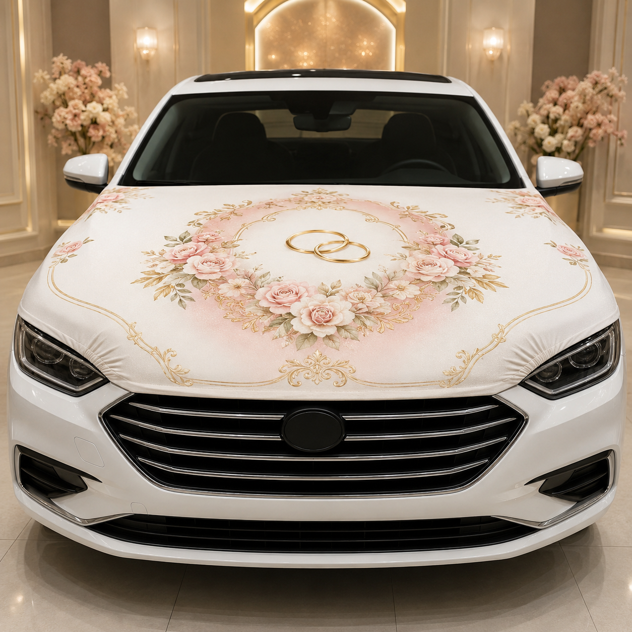 Car Cover Özel Gün S-M / 135x110 Cm - Güllü Alyanslı