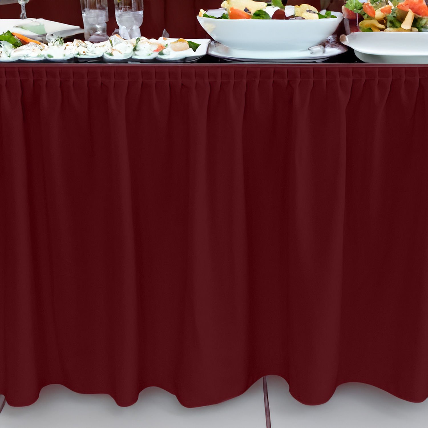 PLISE MASA ETEKLİĞİ (SKIRTING) STANDART ÖLÇÜ BORDO - 480 Cm Genişlik x 73 Cm Yükseklik