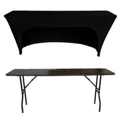 STREÇ DİKDÖRTGEN BANKET MASA ÖRTÜSÜ - 3 TARAFI KAPALI 220 GR STREÇ En : 70 cm Boy: 120 cm Yükseklik : 73 cm - SİYAH
