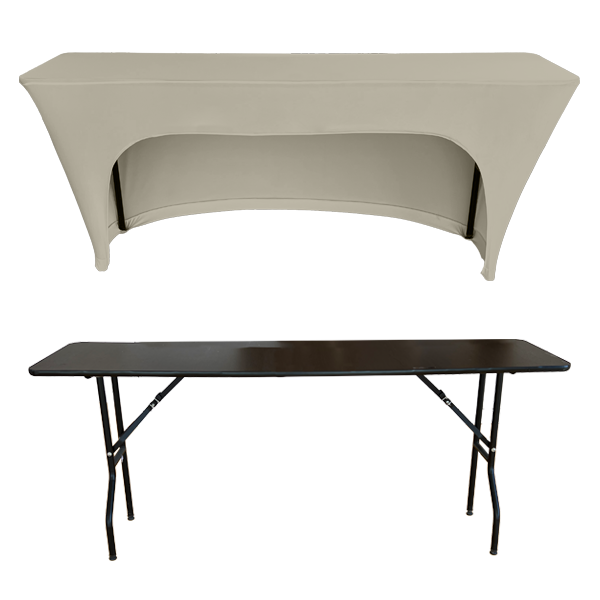STREÇ DİKDÖRTGEN BANKET MASA ÖRTÜSÜ - 3 TARAFI KAPALI 220 GR STREÇ En : 90 cm Boy: 160 cm Yükseklik : 73 cm - EKRU