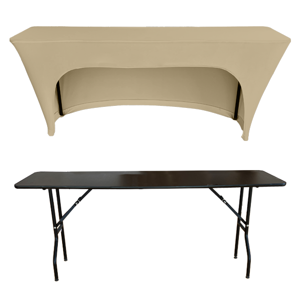 STREÇ DİKDÖRTGEN BANKET MASA ÖRTÜSÜ - 3 TARAFI KAPALI 220 GR STREÇ En : 90 cm Boy: 120 cm Yükseklik : 73 cm - KREM
