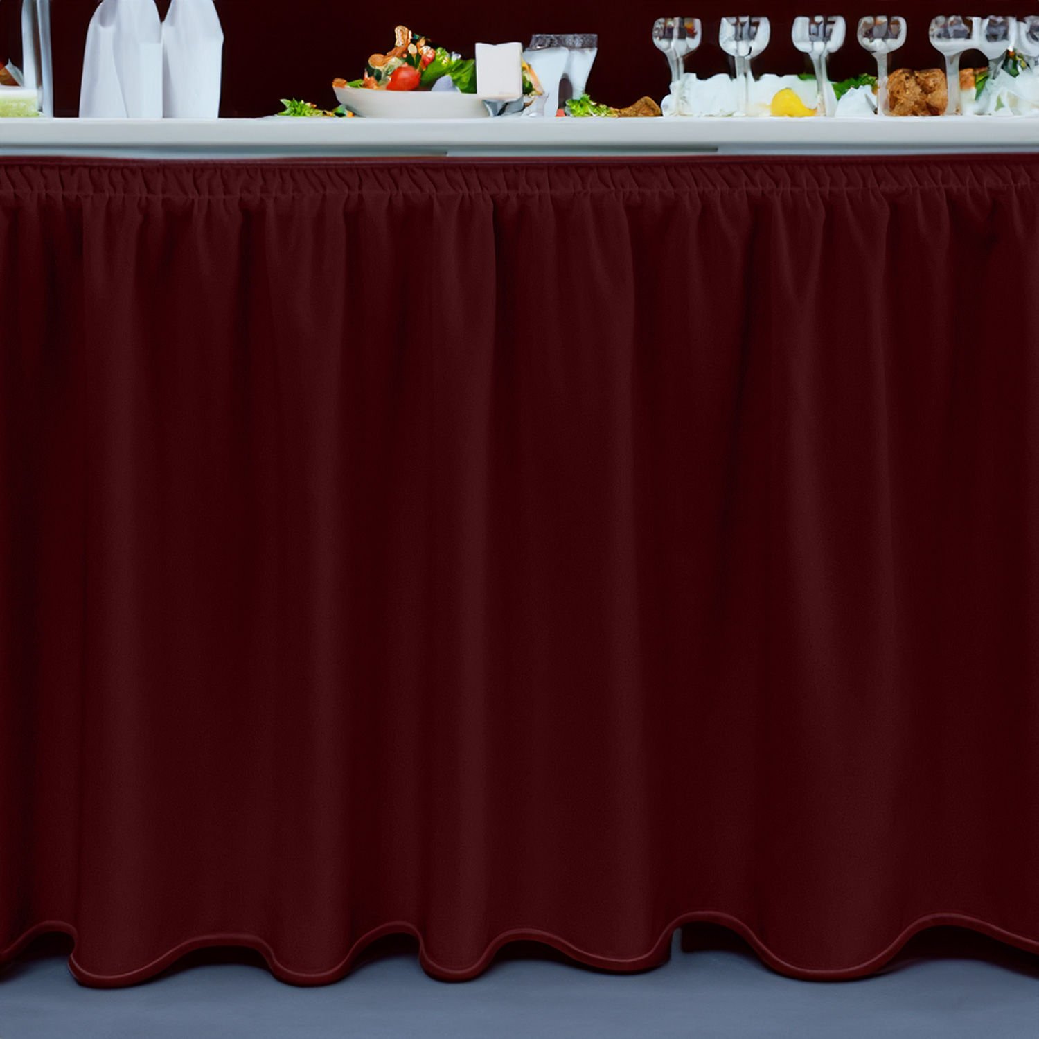 SHIRRED MASA ETEKLİĞİ (SKIRTING) STANDART ÖLÇÜ BORDO - 480 Cm Genişlik x 73 Cm Yükseklik